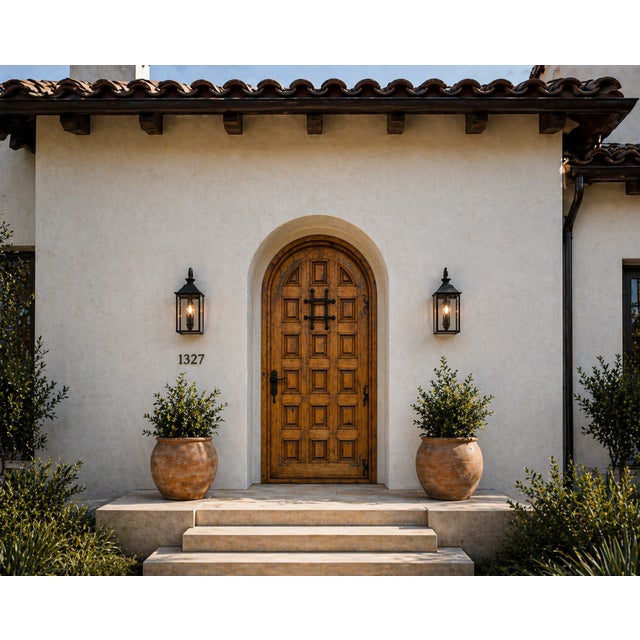 Puerta Campeche (Model 1007) – Handcrafted custom solid wood arched top door built completely by hand using traditional...