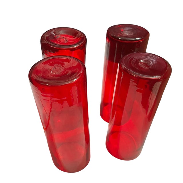 Mid 20th Century M Era Hand-Blown Barware Ruby Red Glass Highball.Set of 4 For Sale - Image 9 of 12