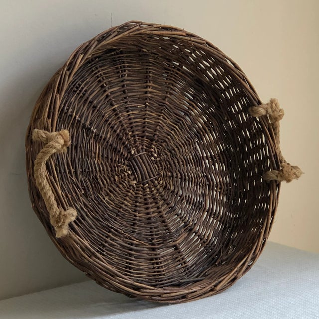 Farmhouse Rustic Twig Basket Tray With Rope Handles For Sale - Image 3 of 12