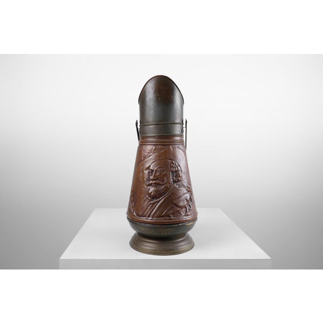 Copper Umbrella Stand with Hammered Relief of Vermeer, France, 1900s For Sale - Image 4 of 14