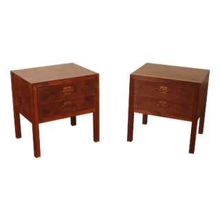 Danish Furniture Makers Control Pair of Walnut Nightstands For Sale