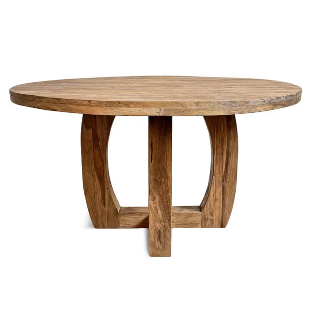 Contemporary Outdoor Round Teak Mod Dining Table For Sale - Image 3 of 8