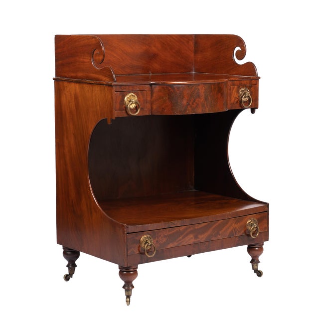 Brown American Neoclassic Mahogany Demilune Dressing Stand on Brass Castors, 1830 For Sale - Image 8 of 15