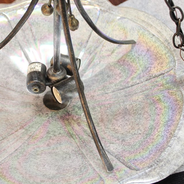2000 - 2009 Iridescent Glass & Wrought Iron Flowers Pendant Light For Sale - Image 5 of 11