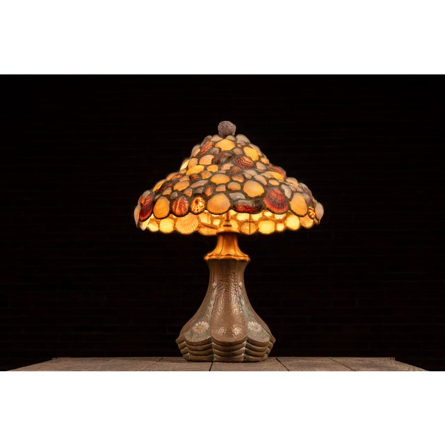 Coastal Vintage Seashell Mosaic Table Lamp With Painted Ceramic Base For Sale - Image 3 of 11
