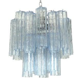 Contemporary Sky-Blue “Tronchi” Murano Glass Chandelier in Venini Style For Sale
