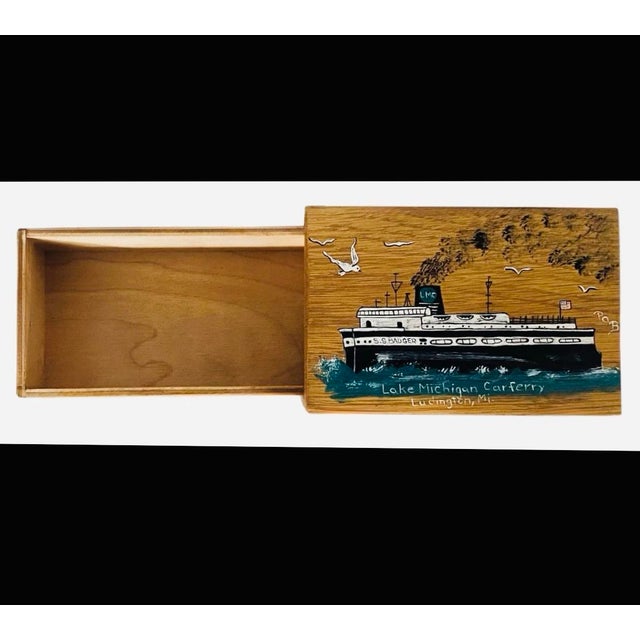 VTG Patsy Bloodgood Hand Painted Wooden Matchbox Ss Badger Carferry MI Art For Sale In Rochester - Image 6 of 8