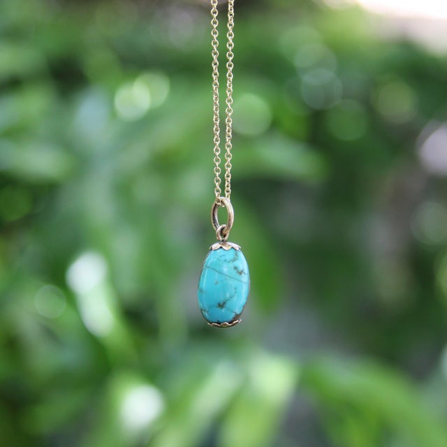 Blue Late 19th Century 14k Gold Victorian Turquoise Bead With Matrix For Sale - Image 8 of 9
