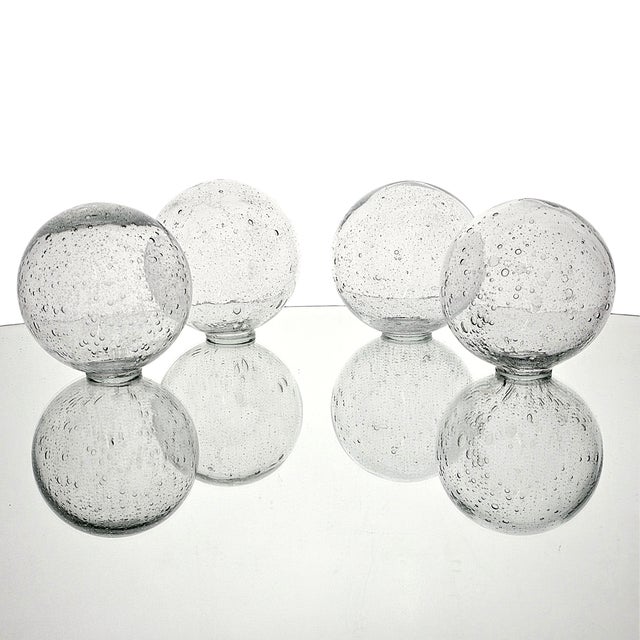 Hand Blown Clear Bubble Glass Spheres – Set of Four Artisan Decorative Orbs For Sale - Image 4 of 6