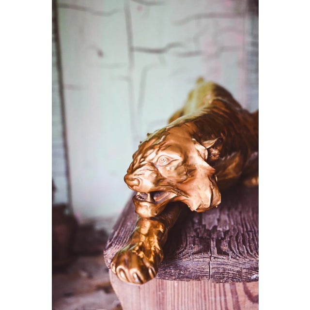 Gold Vintage Italian Art Deco Majolica Gilded Tiger Sculpture by Guido Cacciapuoti, 1930 For Sale - Image 8 of 9
