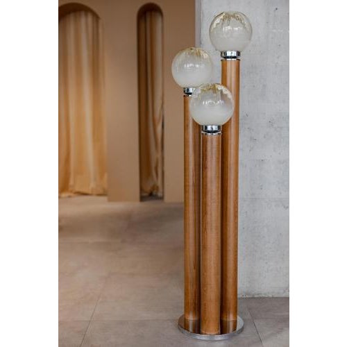 Vintage Murano Lamp in Wood, Chrome, and Glass For Sale - Image 7 of 7