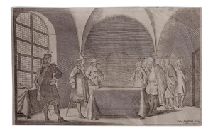 Cornelis Meyssens, Interior Meeting, Etching, 17th Century