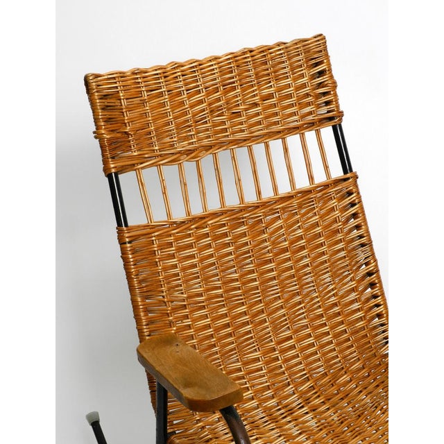 Wood Mid-Century Modern Rocking Chair in Black Painted Metal and Rattan, 1950s For Sale - Image 7 of 18