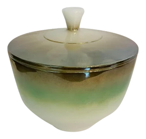 Mid-Century Iridescent Green & Copper Tone Federal Glass Vanity Jar