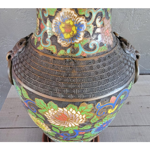 Bronze 1950s Marbro Japanese Meiji Period Bronze & Cloisonne Table Lamp For Sale - Image 8 of 14