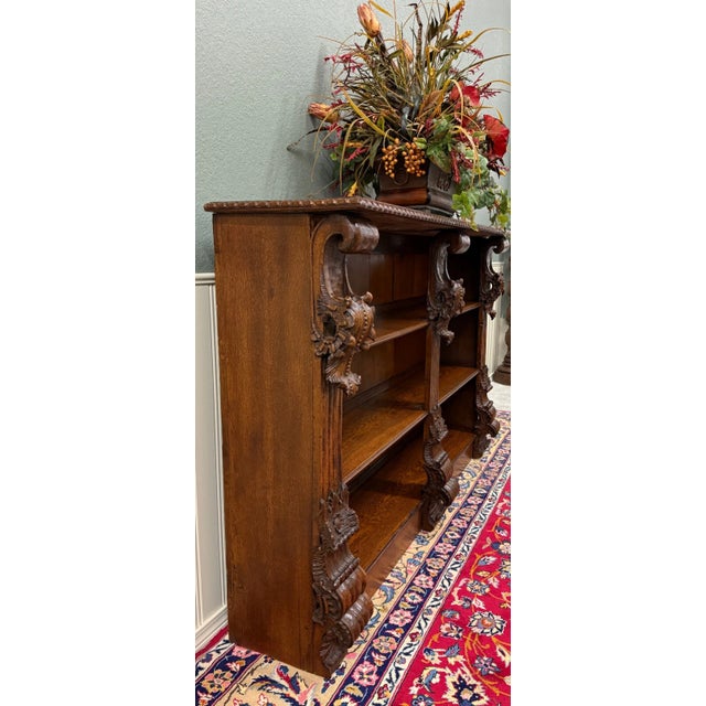 Late 19th Century Antique French Renaissance Revival Open Bookcase Cabinet Bookshelf Oak C. 19th C For Sale - Image 5 of 18