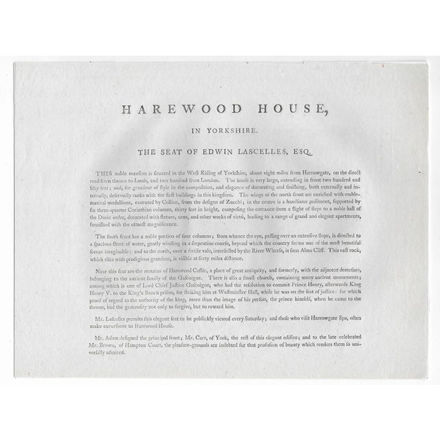English 1788 Harewood English Country House Engraving For Sale - Image 3 of 3
