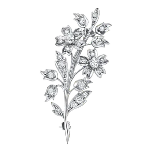 Vintage English 18 Karat White Gold Diamond 1 Carat Flower 2.2 Inch Long Brooch