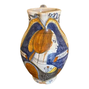 20th Century Deruta Armorial Pottery Jug Depicting Female Portrait