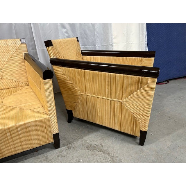 Vintage Wicker Cane Mahogany Merbau Chairs, a Pair For Sale - Image 4 of 14