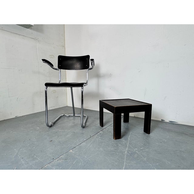 Vintage Bauhaus style tubular Chromed steel side dinner or desk chair, 1930s Black Seat and back and tubular chromed steel...