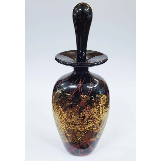 Mid-Century Modern Michael Nourot Glass Studio 1993 Black & Gold Perfume Bottle For Sale - Image 3 of 9