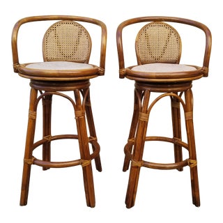 Vintage 60s Bamboo Bar Stools - a Pair For Sale