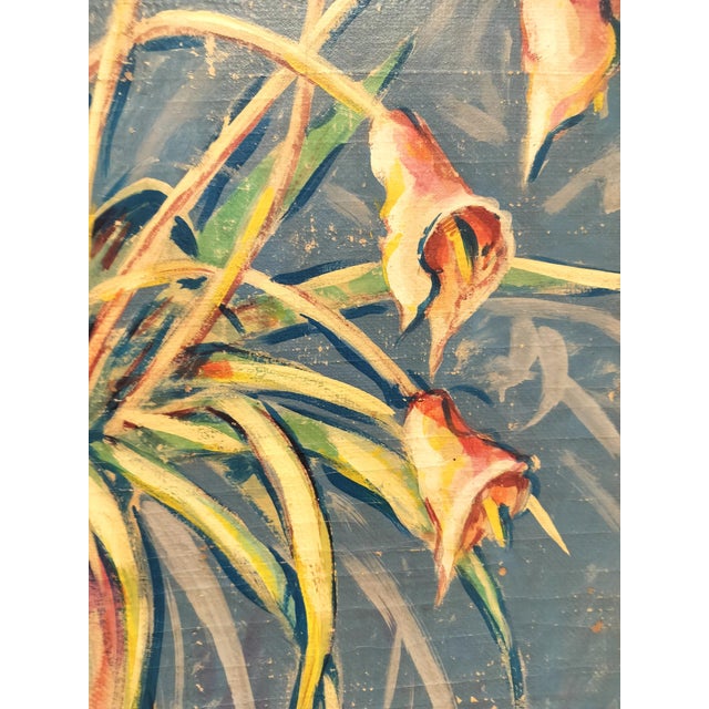 Jacques Lamy Jacques Lamy Fresco Technique Expressionist Still Life Painting of Calla Lillies For Sale - Image 4 of 7