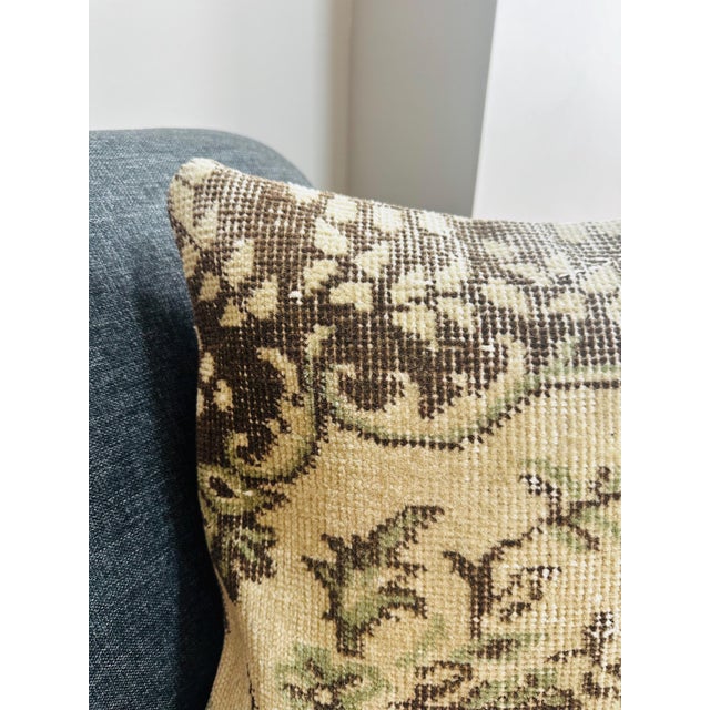 Vintage Turkish Rug Pillow Cover, Handwoven Wool Isparta Floral Cushion, Moody Dark Brown Boho Pillow, 16x16 In For Sale - Image 4 of 8