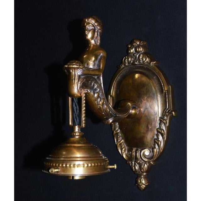 Metal French Empire Bronze Siren Sea Nymph Figural Wall Light Sconce, 1930s For Sale - Image 7 of 18