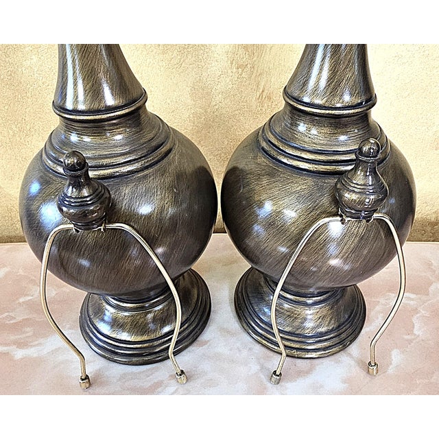 Vintage Bronze Urn Table Lamps With Neutral Shades, Classic Traditional Lighting, 32” Tall - a Pair For Sale - Image 11 of 18