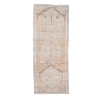 1970s Vintage Handmade Wool Cotton Turkish Beige Runner Rug For Sale