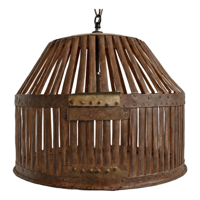 Vintage Industrial Rustic Iron Cage Rustic Pendant Light For Sale