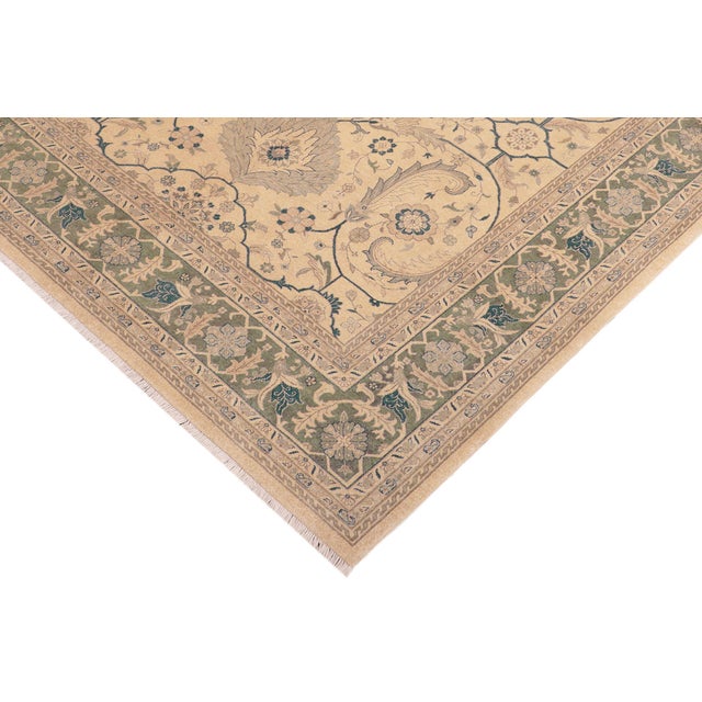Shabby Chic Sun-Faded Beige/Green Wool Rug - 8'2'' X 9'10'' For Sale - Image 3 of 10