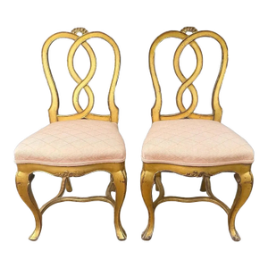 Late 20th Century Pair of Gilded Hollywood Regency Side Chairs in the Style of Rose Tarlow