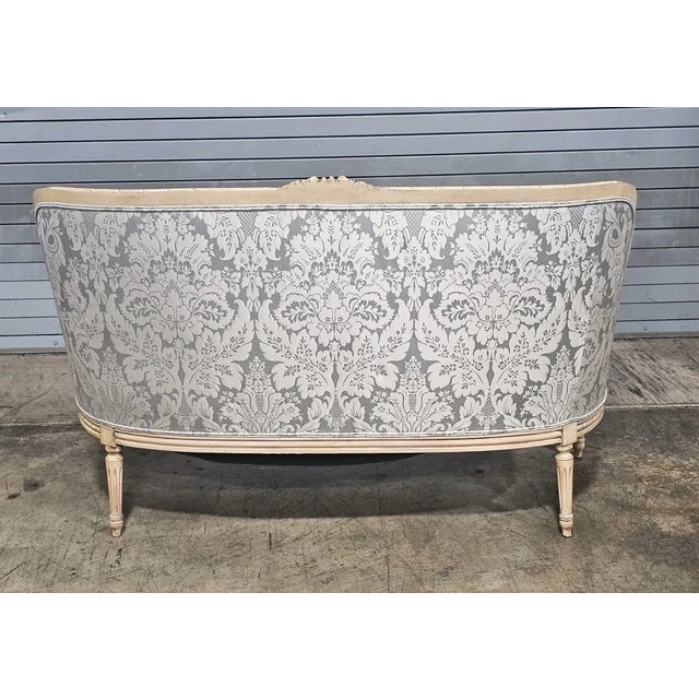 Late 20th Century Stickley Louis XVI Style Enamel Painted Blue Damask Upholstered Canapé Settee For Sale - Image 9 of 13