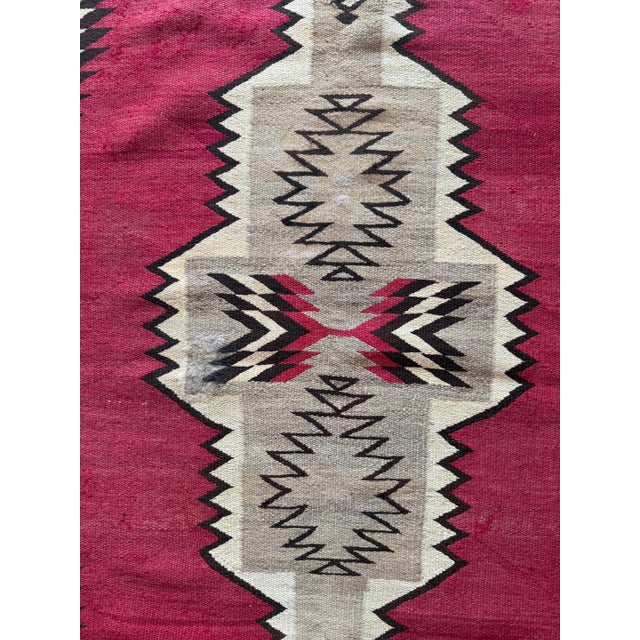 Textile 1920s Navajo Rug Red Field with Diamond & Serrated Border, Handwoven Southwesten For Sale - Image 7 of 18