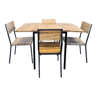 West Elm Modern Industrial 5-Piece Dining Set With Drop-Leaf Table For Sale