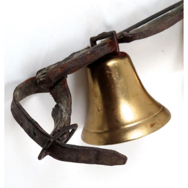 Metal Nice Original Set of 3 Antique American Leather & Brass Horse Drawn Snow Sleigh & Buggy Bells For Sale - Image 7 of 13