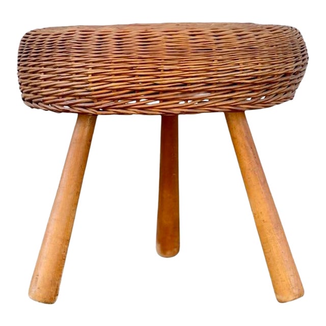 1970s Large Tony Paul Attributed Wicker Stool For Sale