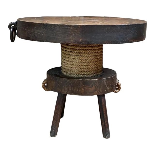 Mid-Century Wood & Rope Oval Gueridon Audoux Minet, Circa 1960 For Sale