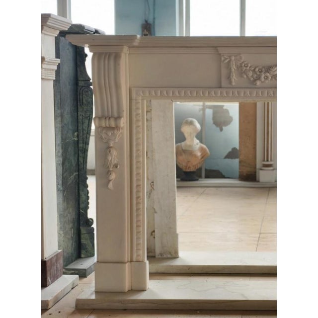 Neoclassical Hand-Carved Marble Fireplace Mantle For Sale - Image 3 of 6