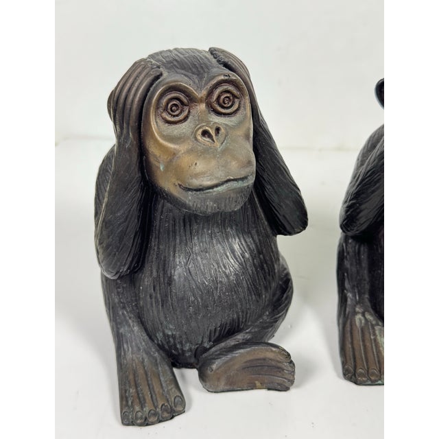 Vintage Cast Brass 3 Wise Monkeys For Sale - Image 9 of 11
