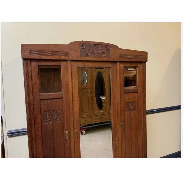 Antique Art Nouveau Wardrobe in Oak, 1910 For Sale - Image 10 of 13