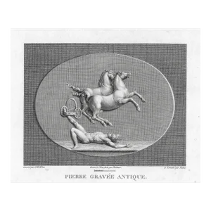 Antique Mythological Engraving With Horses