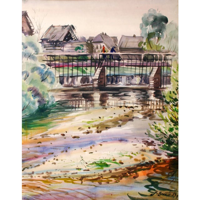 Janis Brekte, The Dam, 1959, Watercolor on Cardboard For Sale - Image 9 of 9