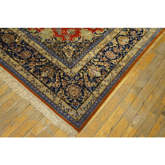 Mid 20th Century 1940s Classic Red Rust Field Floral Medallion Vintage Isfahan Silk Carpet Rug For Sale - Image 5 of 6