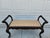 This striped beige two seat bench has a carved apron and legs, along with barley twist style side rails. The legs end in a...