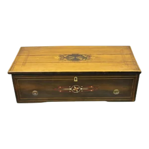 19th Century Antique Swiss Cylinder Roll Music Box 6 Tune Airs With Inlaid Case