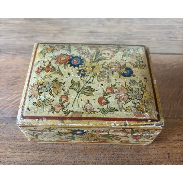Early 20th Century Antique Wood and Gesso Hand Painted Floral Box For Sale - Image 5 of 10
